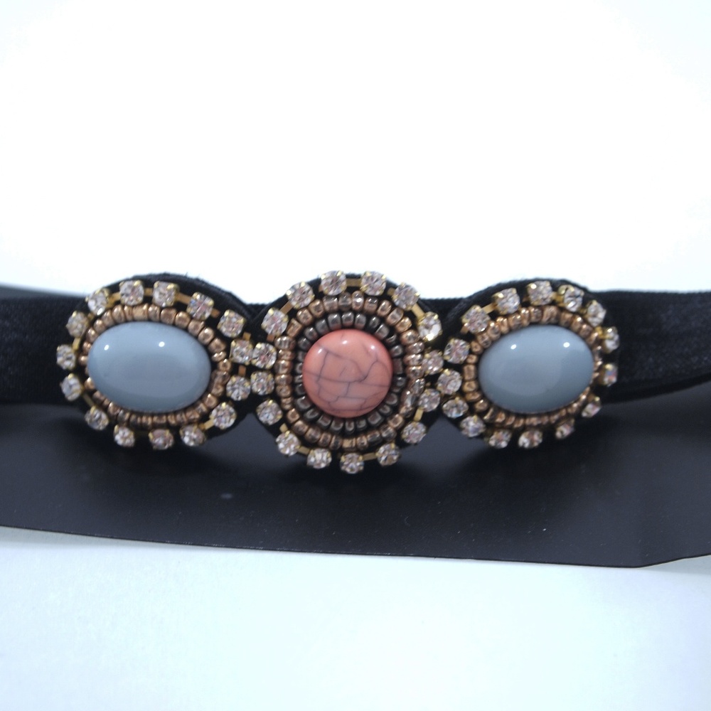 Rhinestone Gray and Dusty Pink Elastic Headband